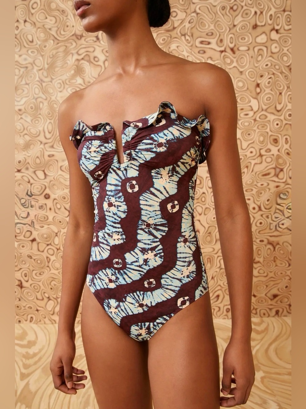 Ulla Johnson Menorca Strapless Maillot One-Piece Swimsuit (Pietra)
